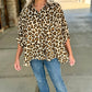 Lavish Leopard Dolman Sleeve Button Blouse - Ecru