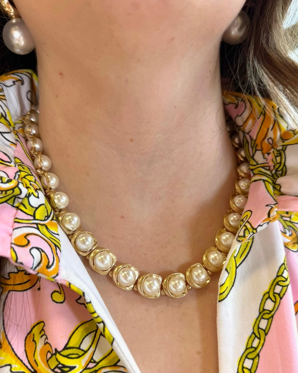 Circle & Coin Pearl Necklace