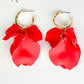 Color Coated Petal Earrings - Red