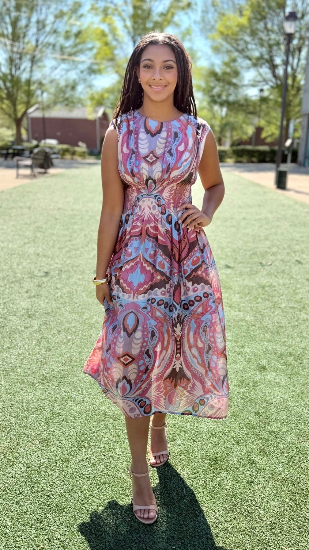 Helena Midi Dress - Pink/Blue