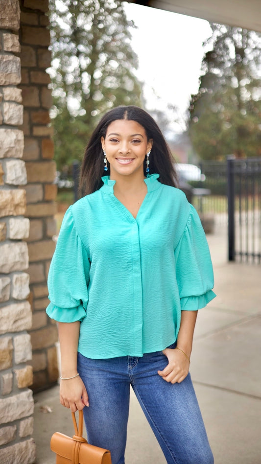 Sarah Button Up Blouse - Emerald