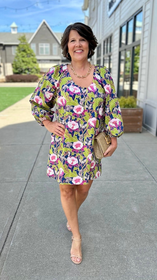 Uncle Frank Big Roses Dress - Navy