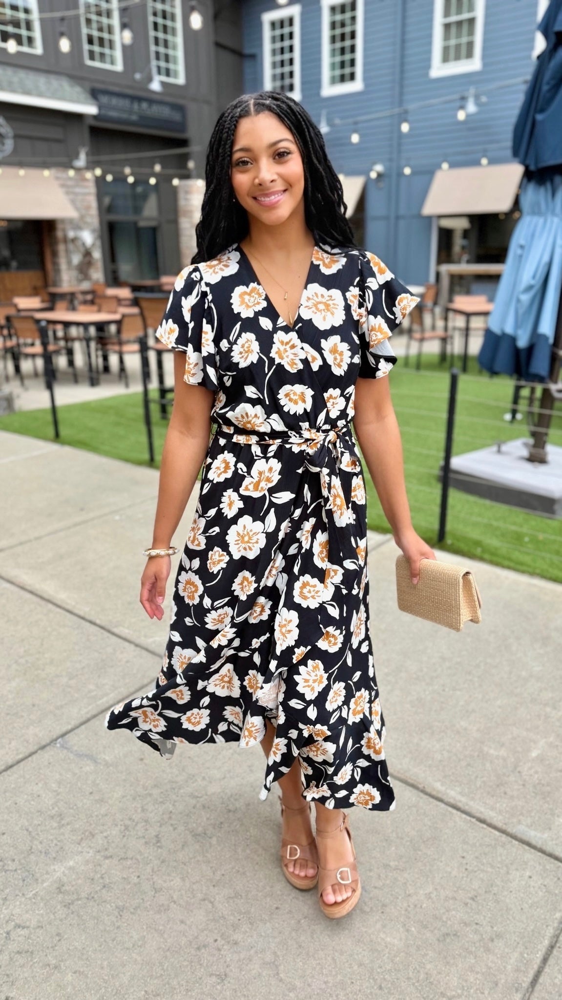 Beatrice Floral Wrap Dress - Black