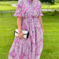 Ivy Jane Lilac Paisley Ruffle Collar Tie Waist Midi Dress