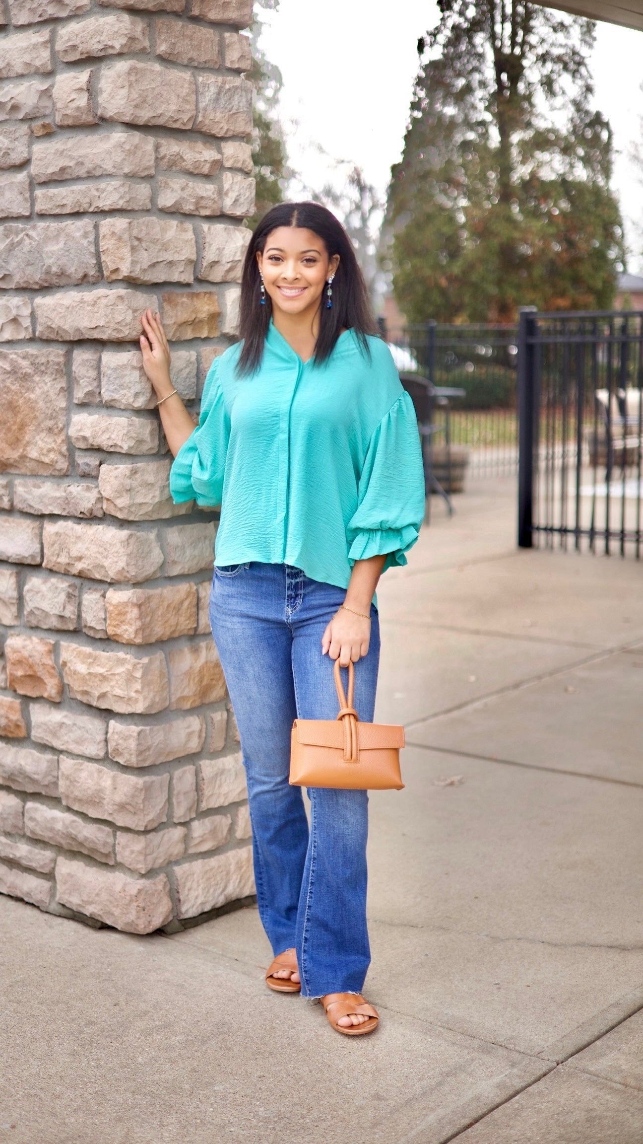 Sarah Button Up Blouse - Emerald