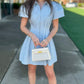 Aubrey Denim Pleat Waist Zip Mini Dress - Blue