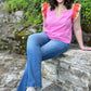 Colorblock Flutter Sleeve Top - Pink
