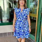 Kate Floral Smocked Back Waist Dress - Blue