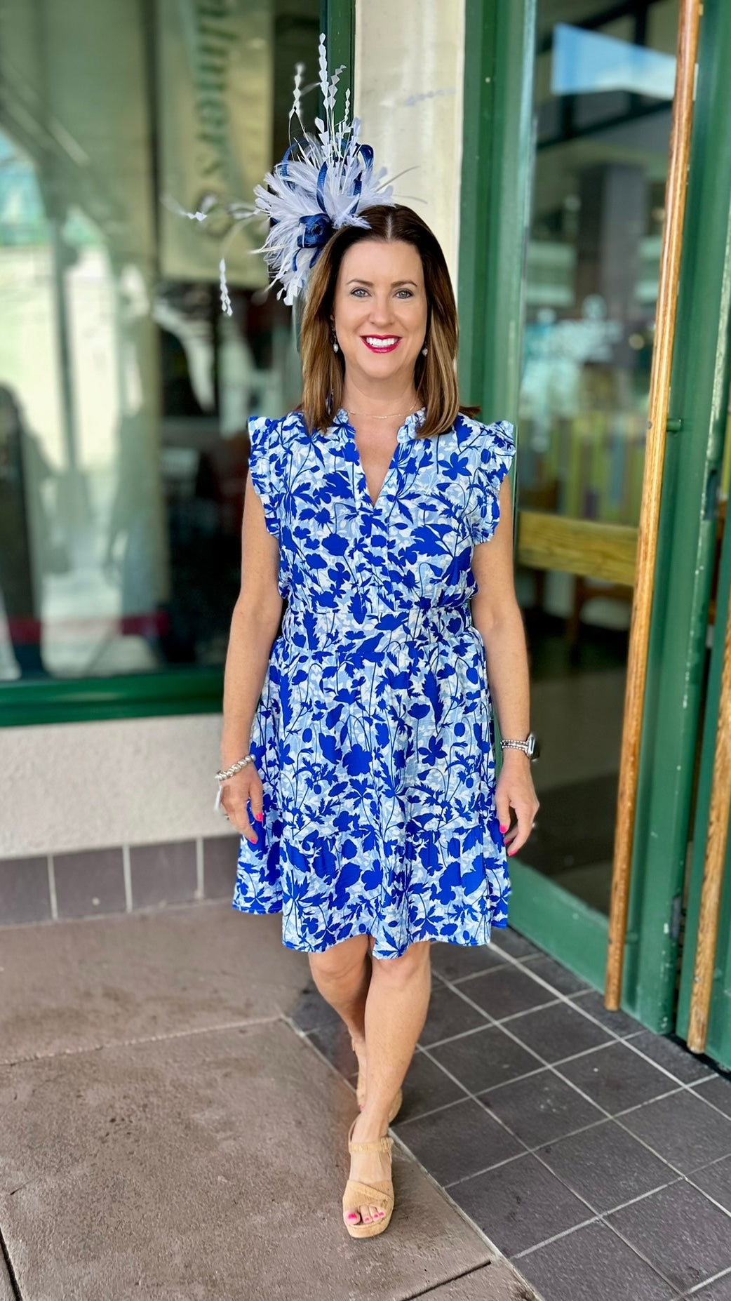 Kate Floral Smocked Back Waist Dress - Blue