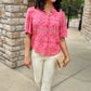 Pink Floral Button Up Short Sleeve Blouse