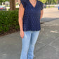Navy Dotty Flutter Sleeve Top