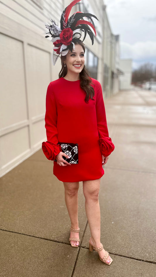 Beulah Red Rose Dress - Long Sleeve