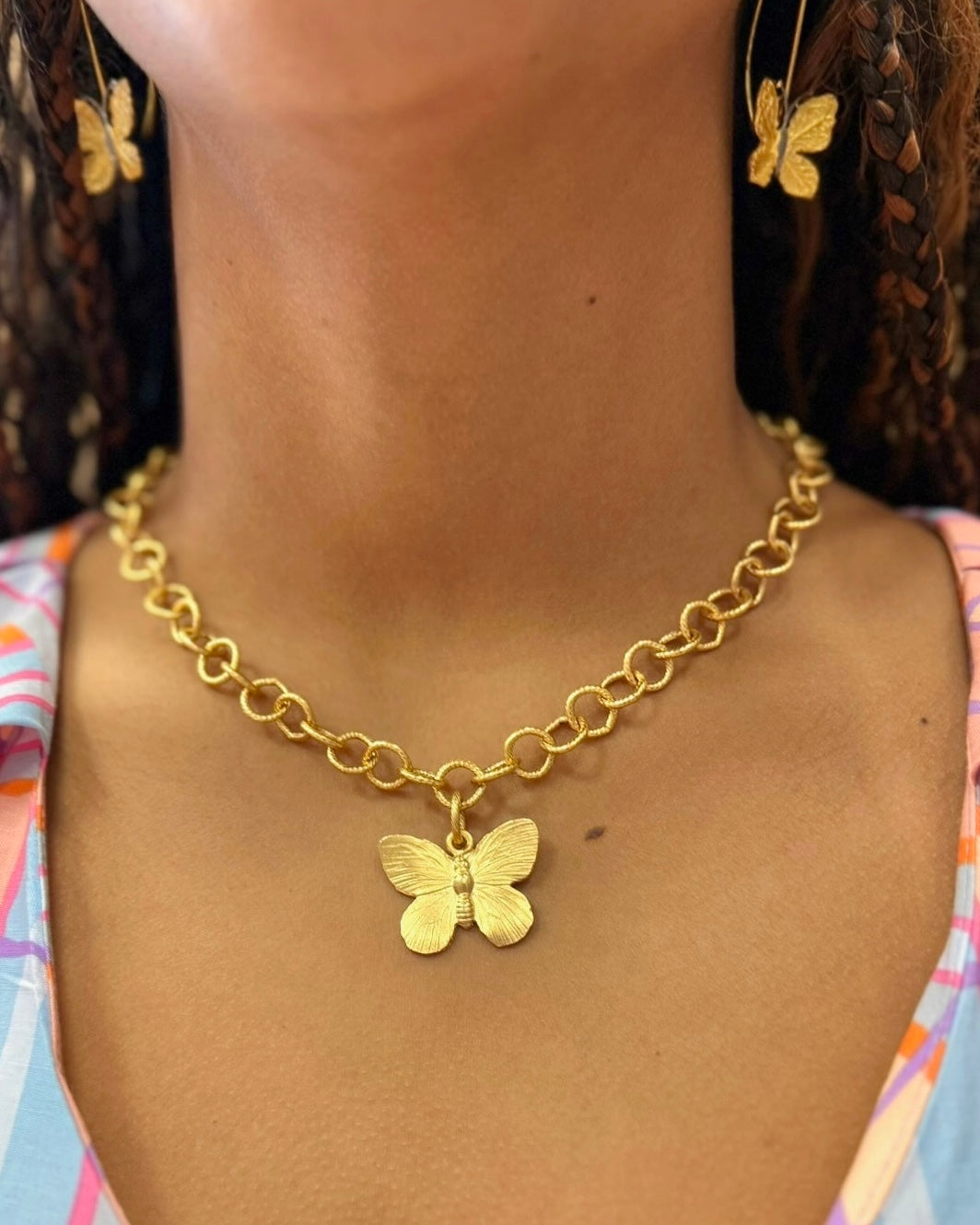 Susan Shaw Butterfly Gold Chain Link Necklace