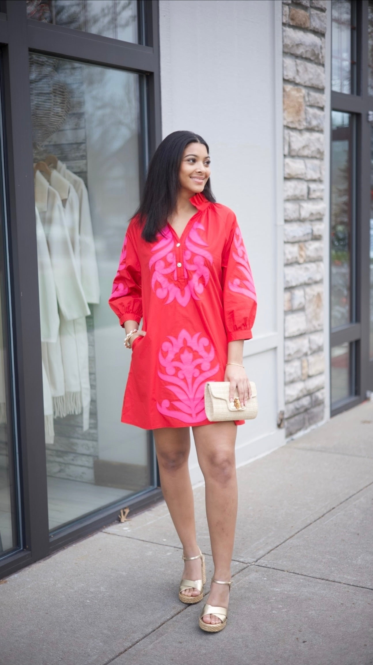 Clarissa Dress - Red & Pink