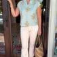 Ivy Jane Print Popover Top - Aqua