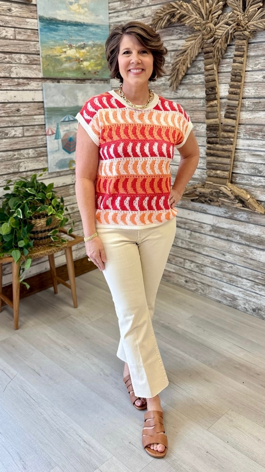 Wendy Wavy Stripe Sweater - Red/Orange