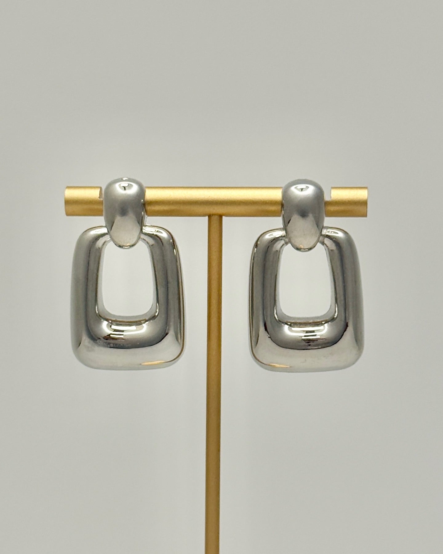 Silver Post Rectangle Drop Earrings