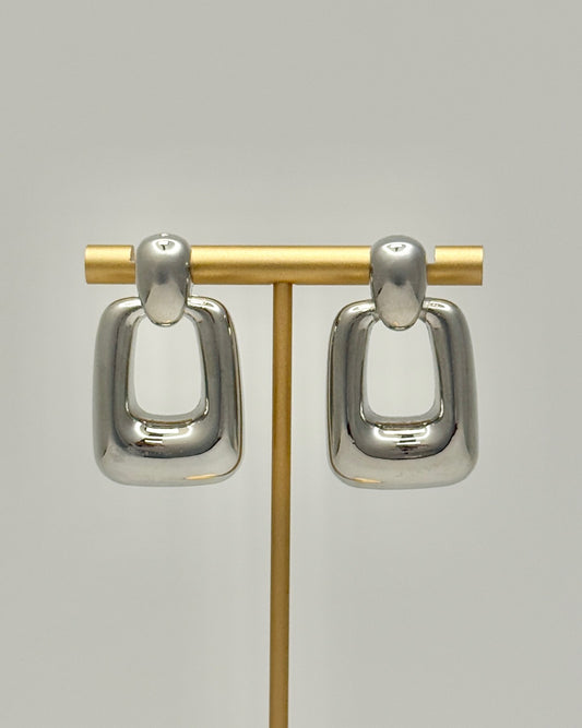 Silver Post Rectangle Drop Earrings
