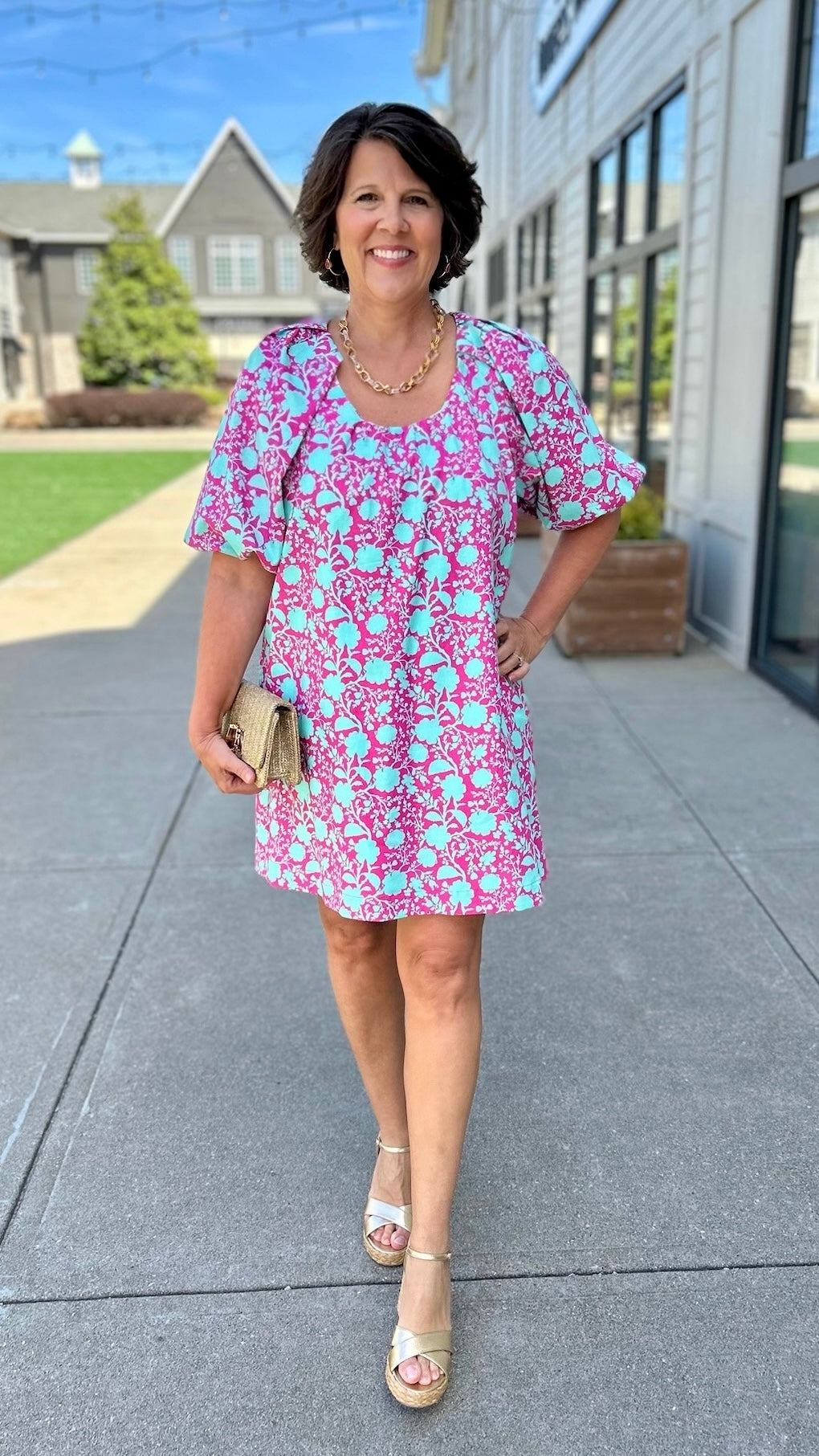 Ivy Jane Big Roses Dress - Fuchsia