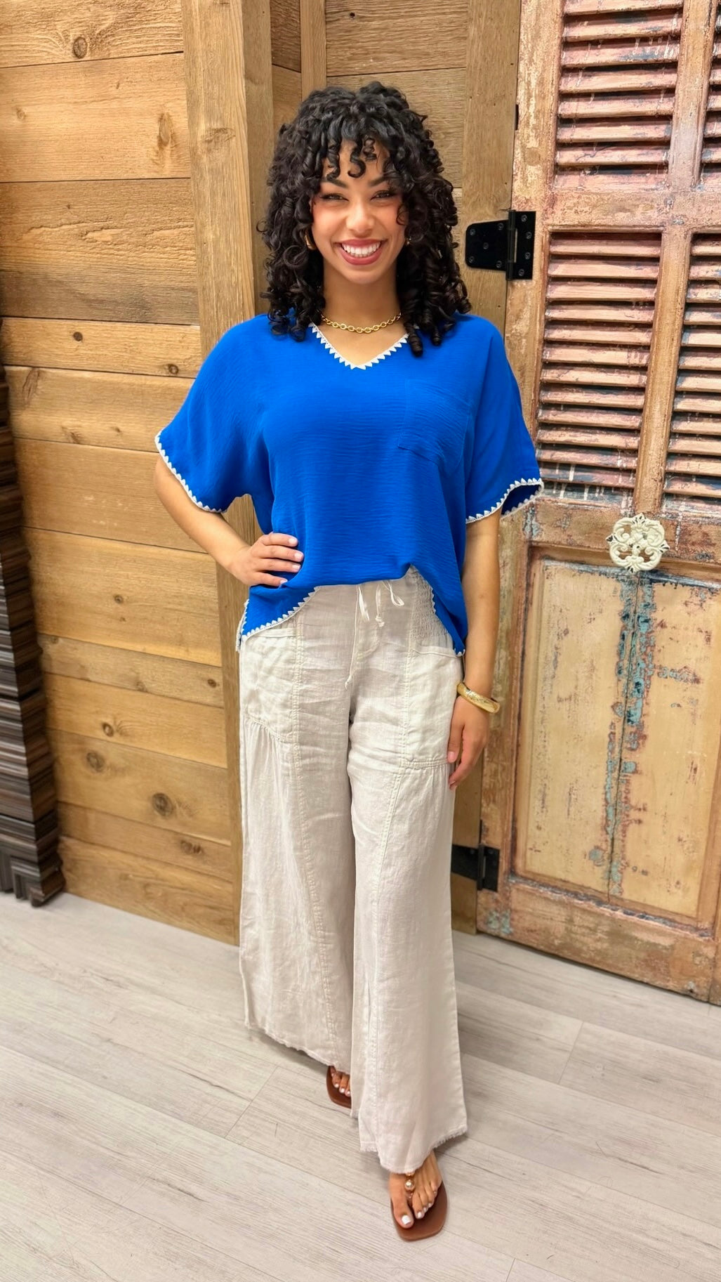 Eileen VNeck Embroidered Top - Royal Blue
