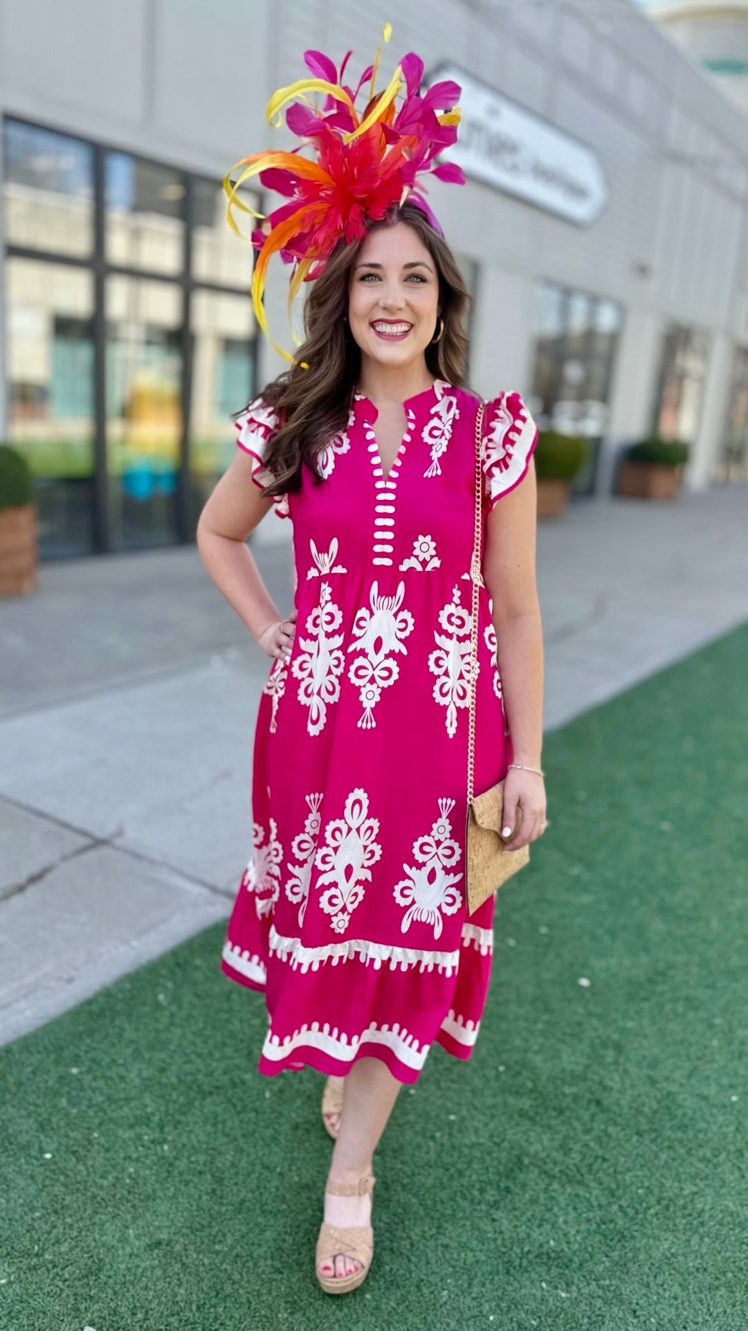Ruffle Sleeve Midi Dress - Fuchsia