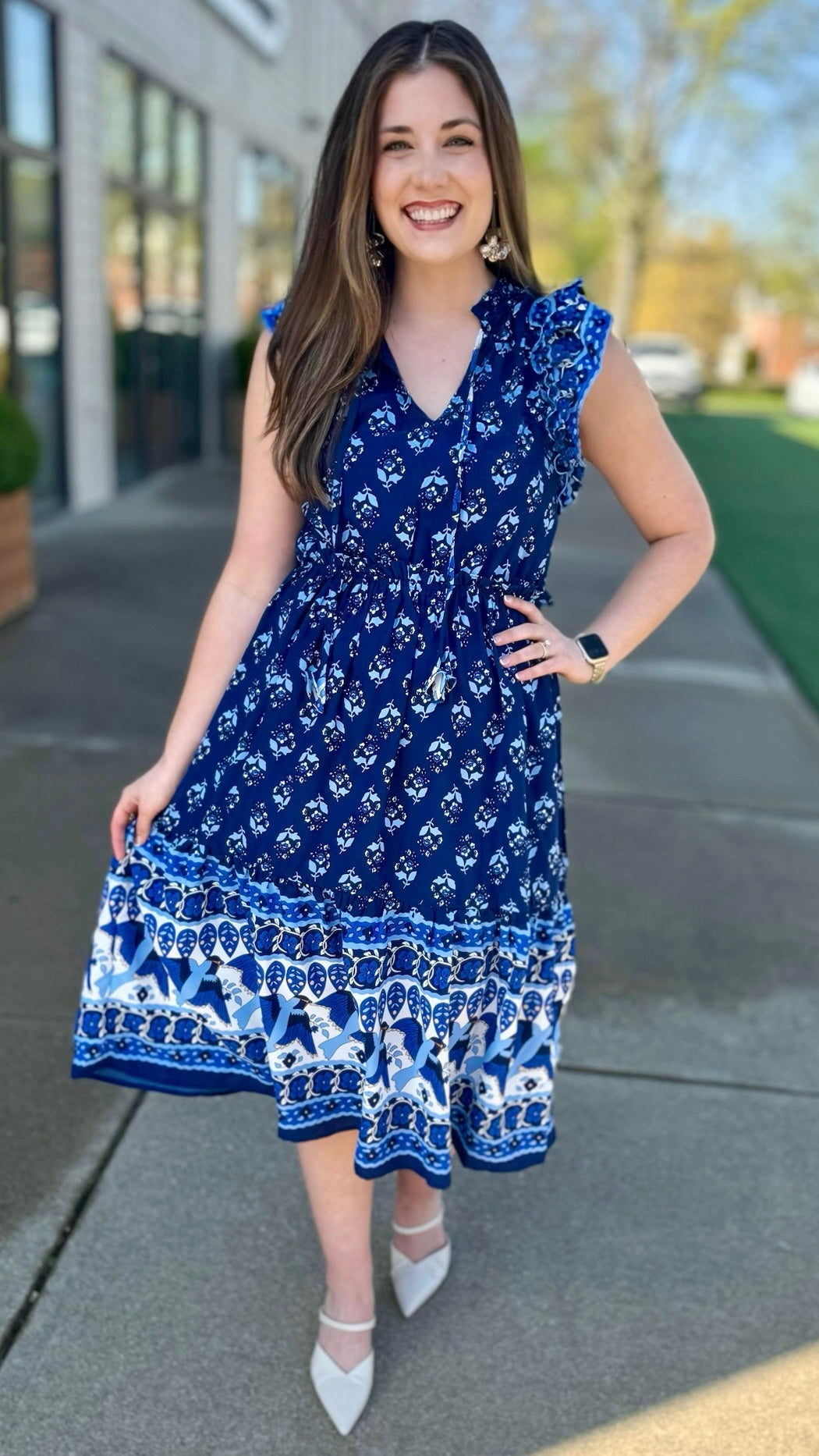 Amelia Navy Abstract Midi Dress
