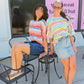 MINERAL WASHED MULTI STRIPE TOP - BLUE