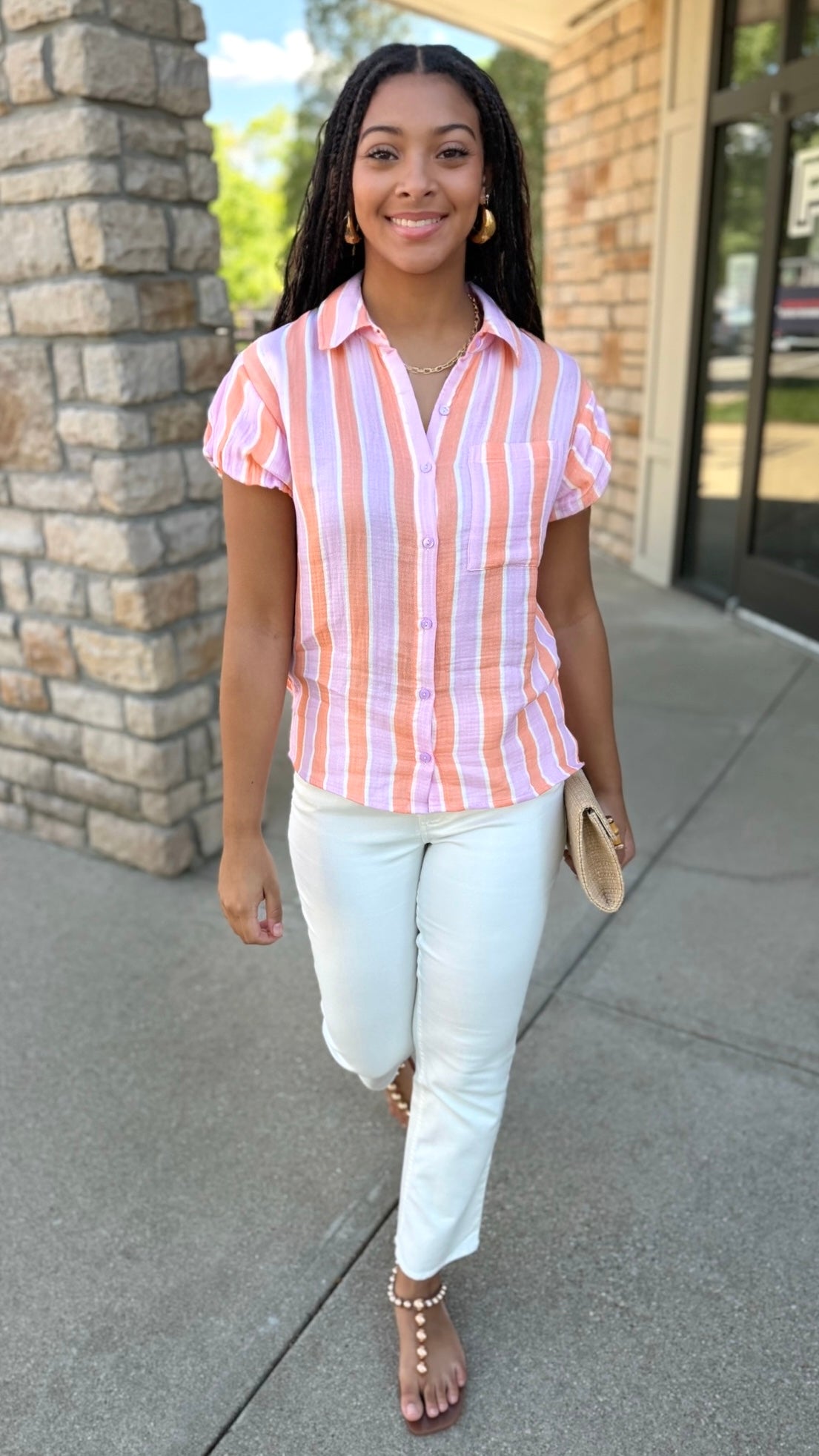 Ivy Jane Striped Stella Shirt - Tangerine