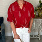 Stark X Puff Sleeve Button Up - Red / White Print