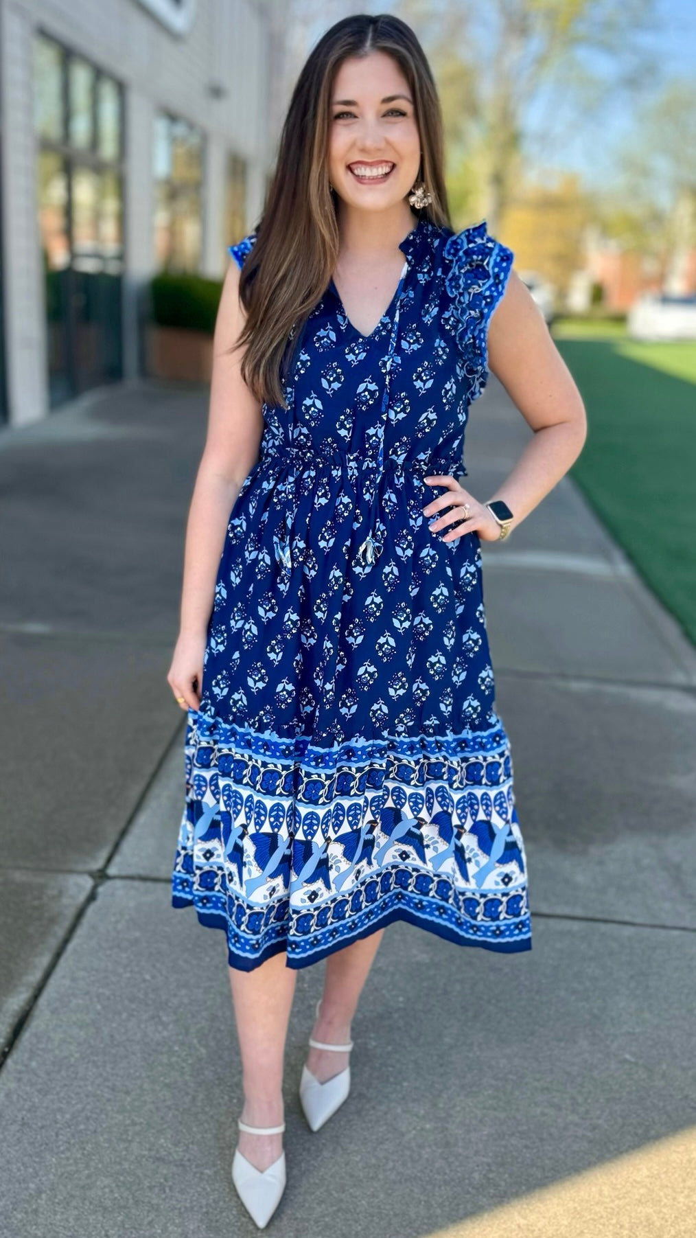 Amelia Navy Abstract Midi Dress