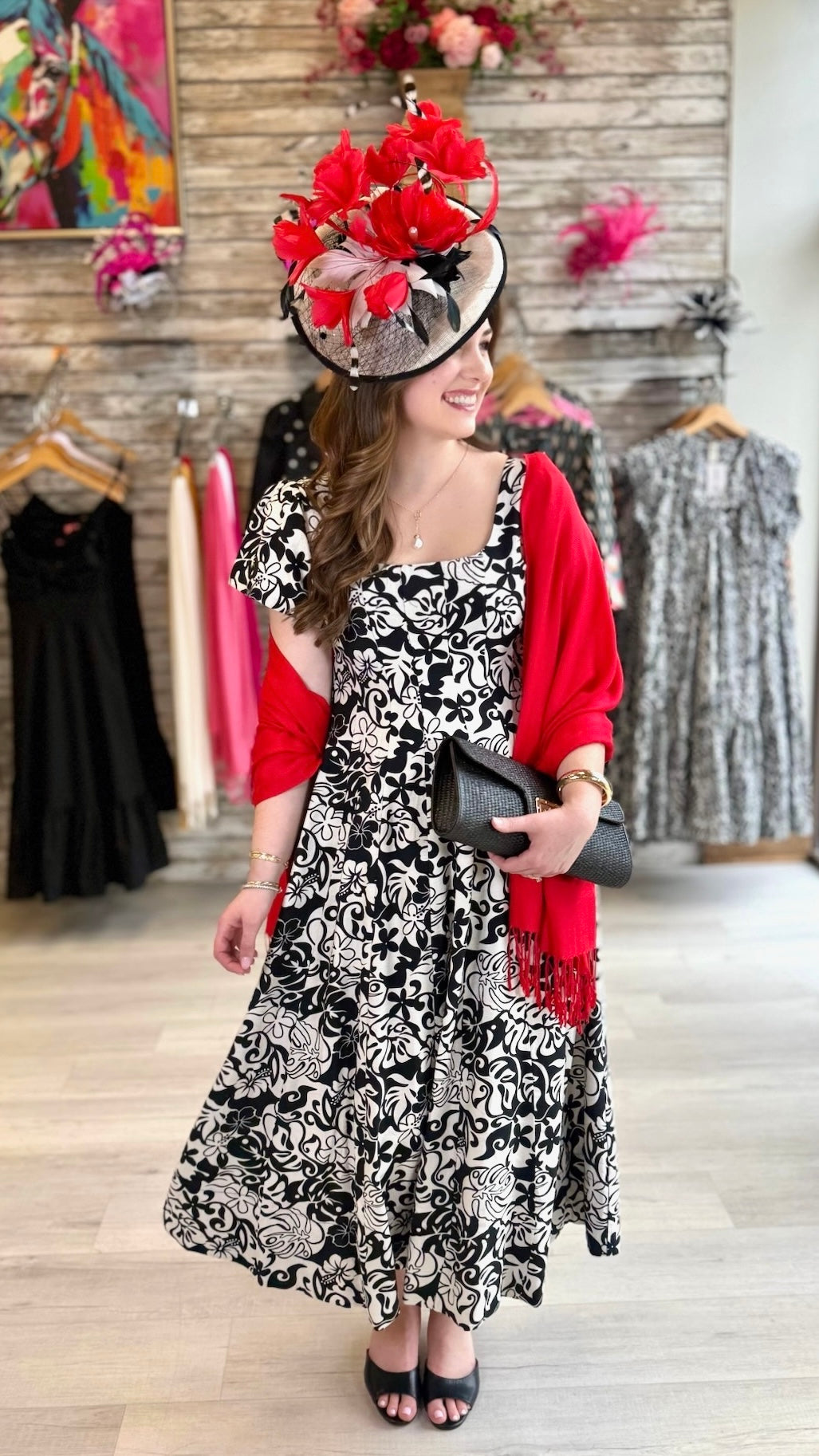 Theresa  Print Midi Dress - Black/White