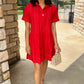 Uncle Frank Pleated Shirt Dress - Red