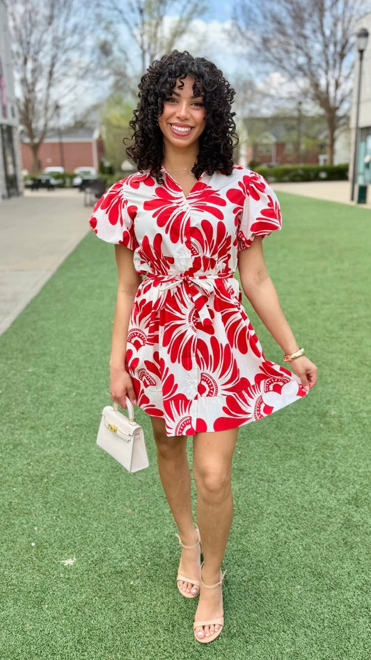 Sofia Nelda Dress - Red Damascus