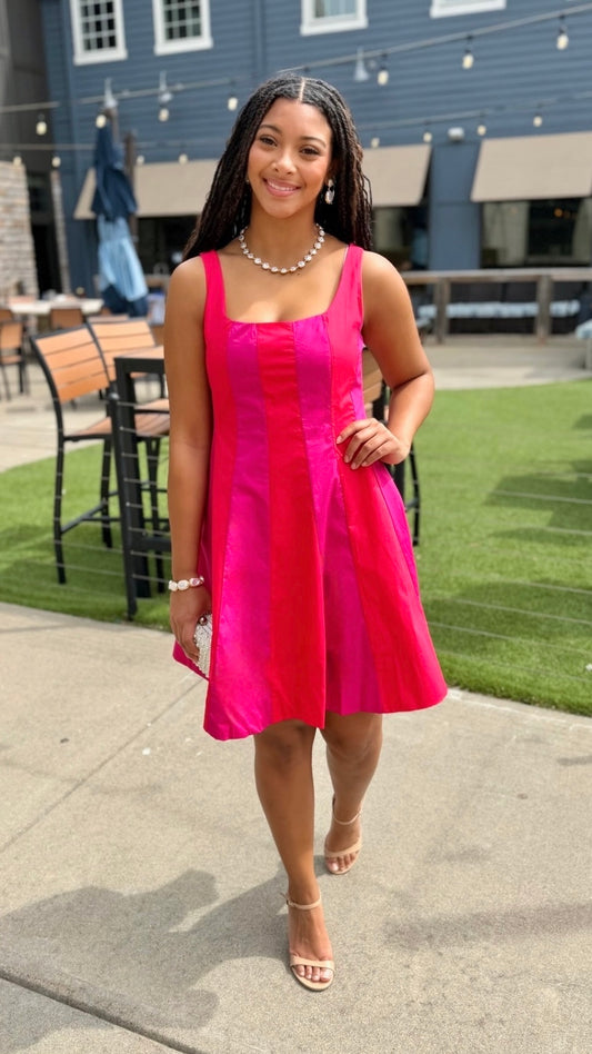 Madison Color Block Mini Dress - Red/Magenta
