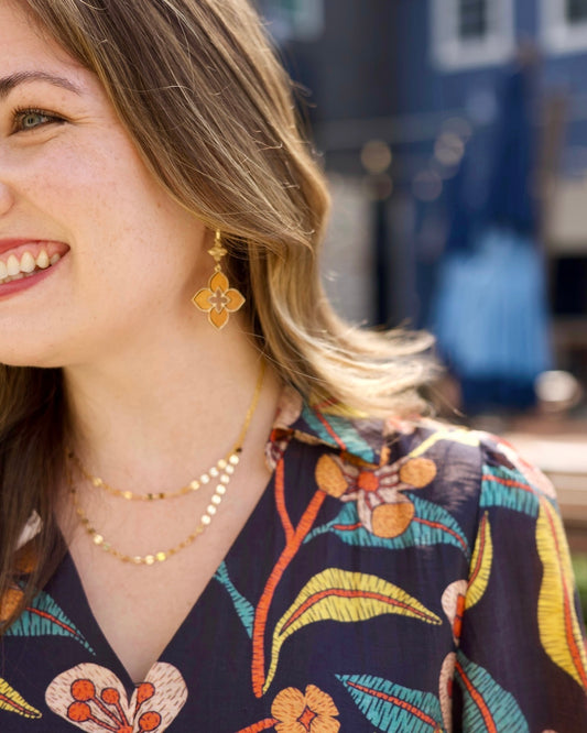 Brown & Gold Clover & Petal Earrings