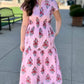 Ivy Jane Shirred Front Midi Dress - Pink Stripe