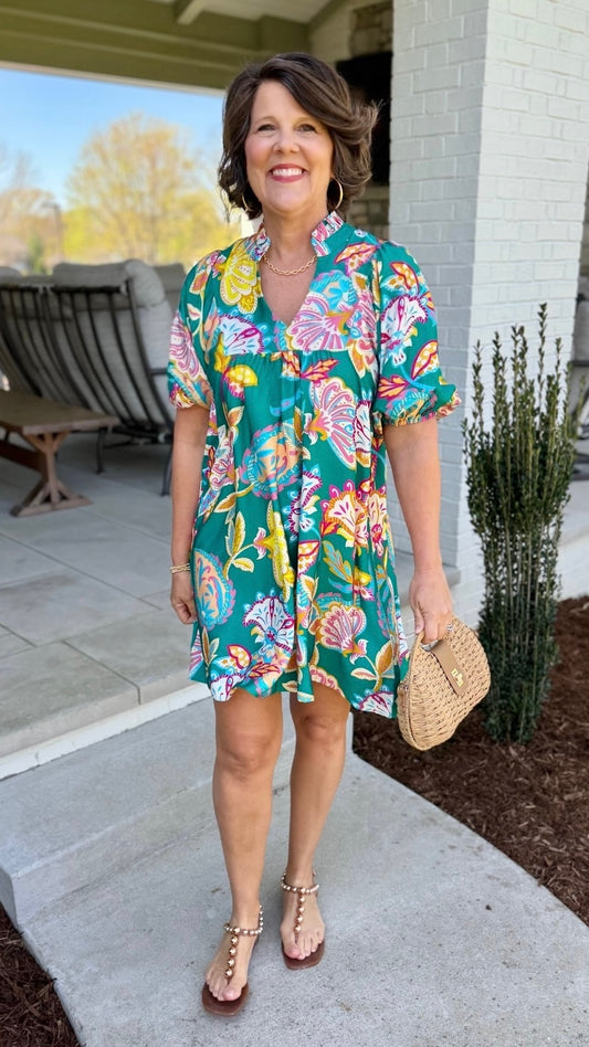 Selena Floral Dress - Emerald