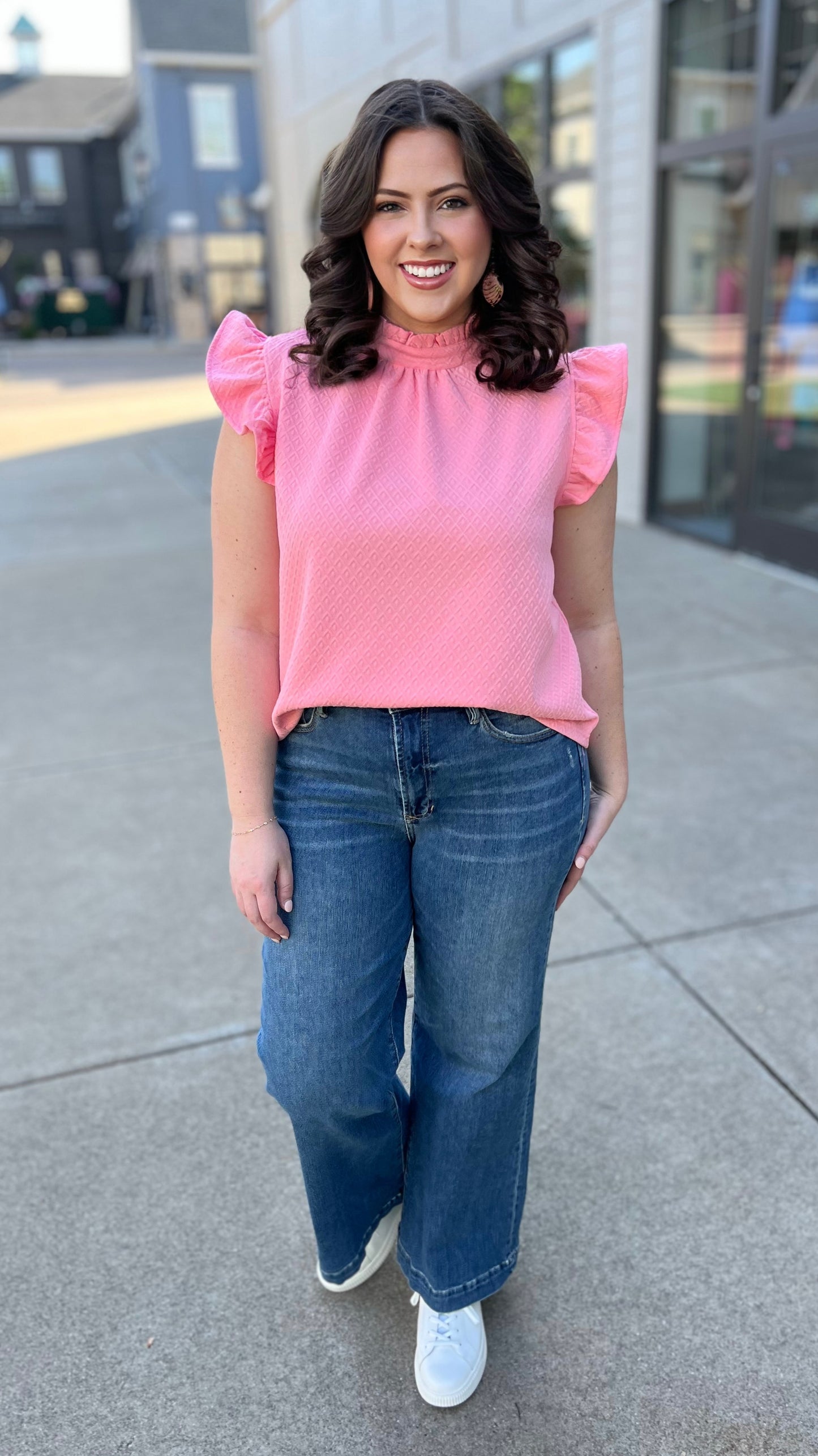Quilted Flutter Sleeve Top - Pink