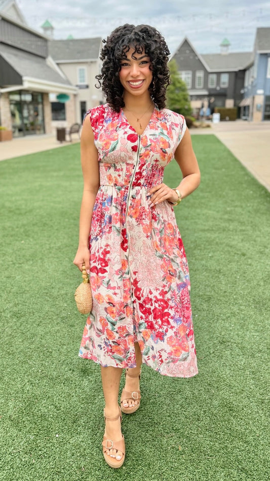 Daphne Floral Dress - Fuchsia Mix