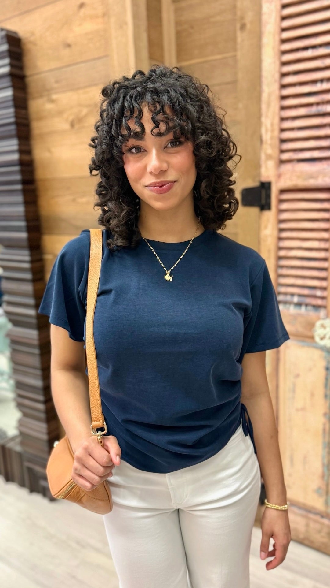 Allie Ruched Side Top - Navy