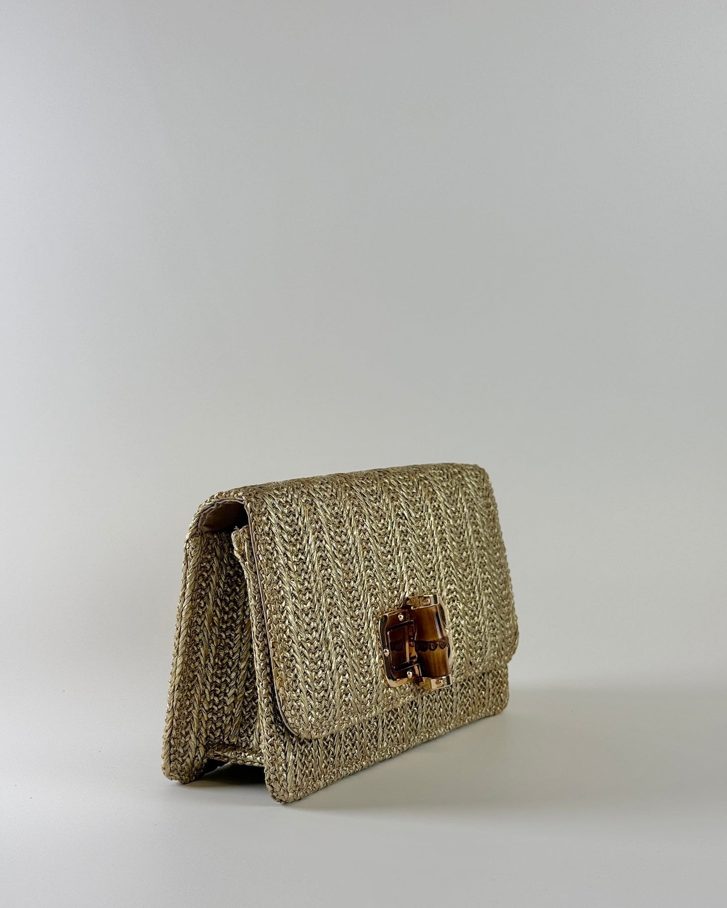 Lilly Gold Straw Clutch