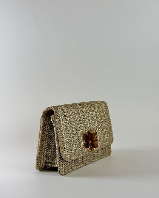 Lilly Gold Straw Clutch