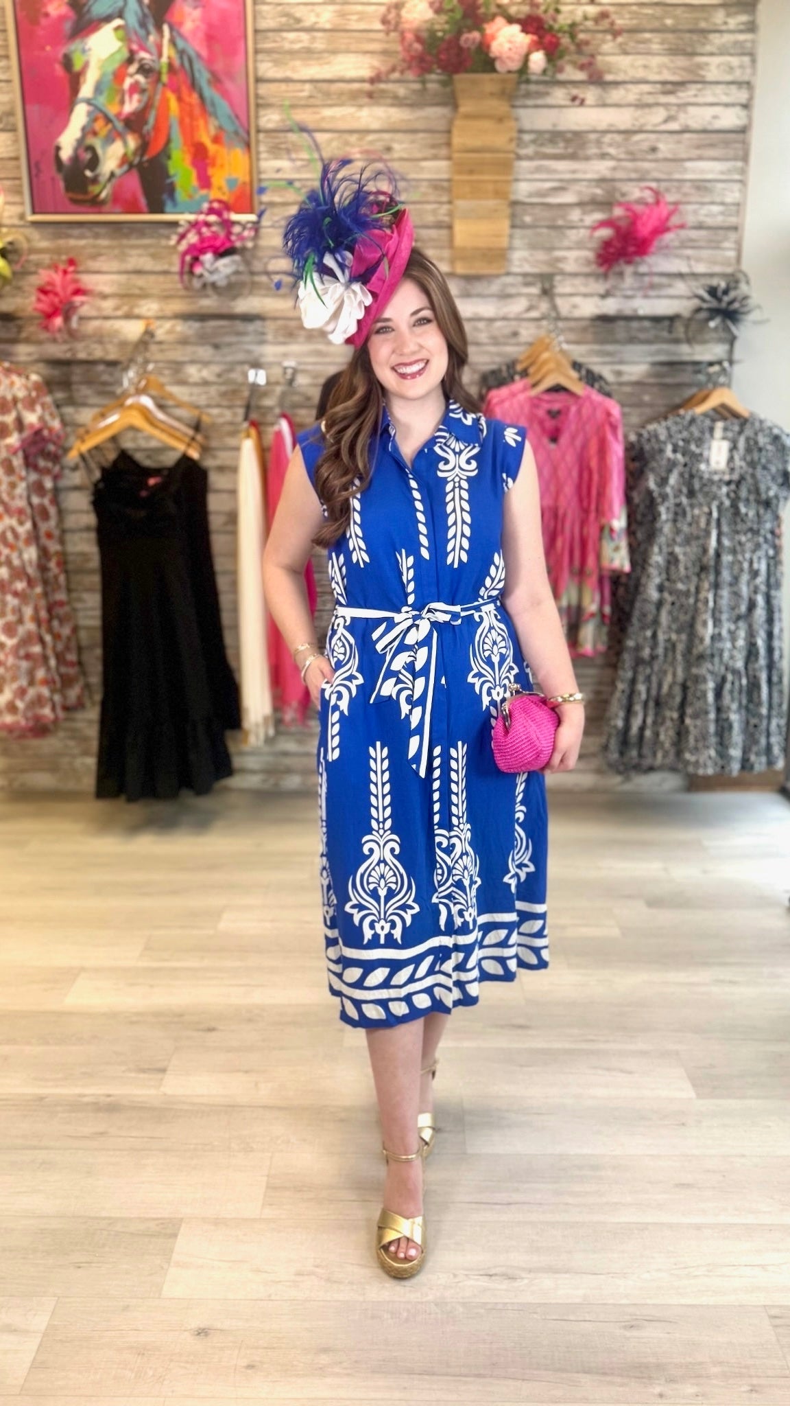 Rita Fleur De Lis Belted Dress - Royal