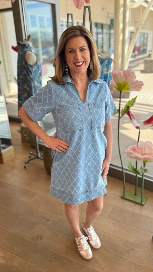 Diane Diamond Denim Dress - Light Blue