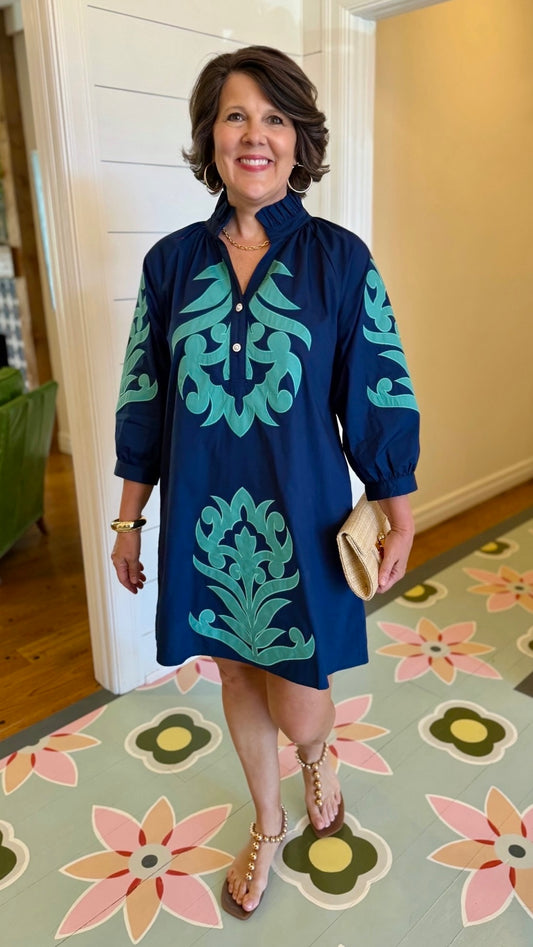 Clarissa Dress - Navy & Sea Green