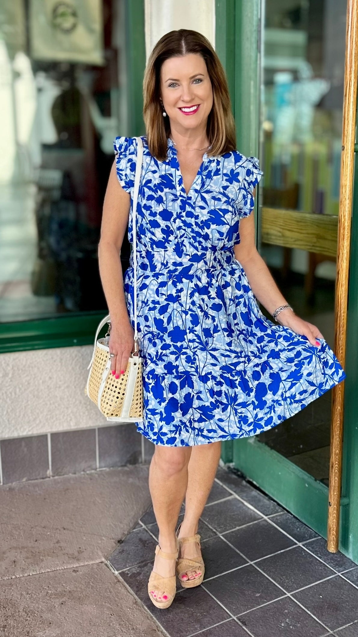 Kate Floral Smocked Back Waist Dress - Blue