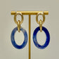 Gold & Acrylic Oval Earrings - Navy