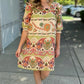 Harvest Green Paisley Ruffle Neck Dress