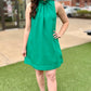 Ruffle Neck Shift Dress - Green