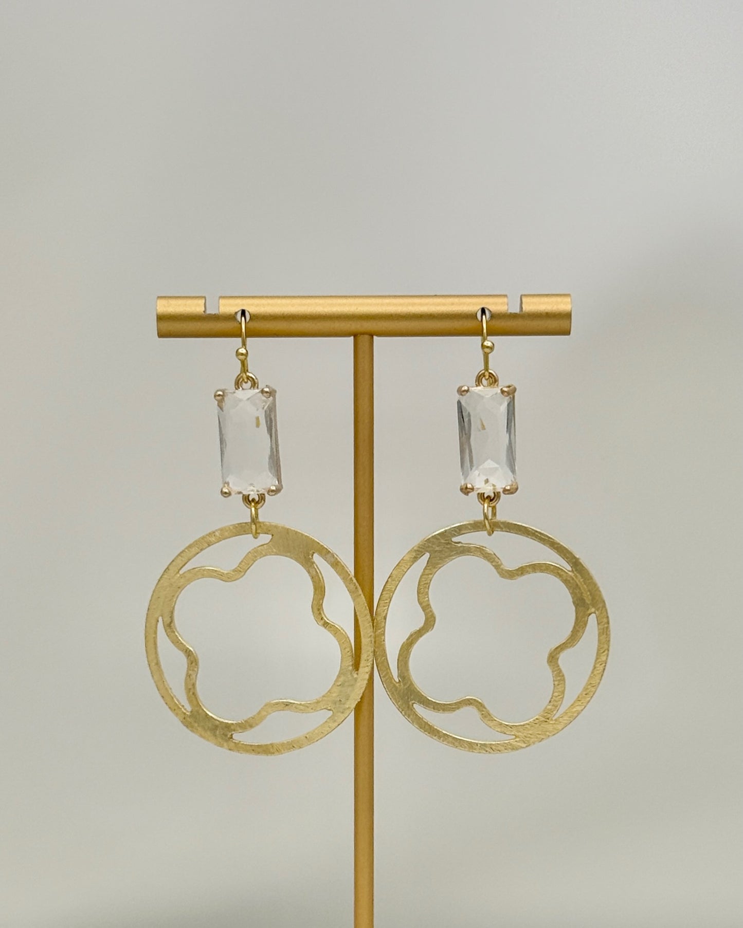 Crystal and Matte Gold Drop Earrings